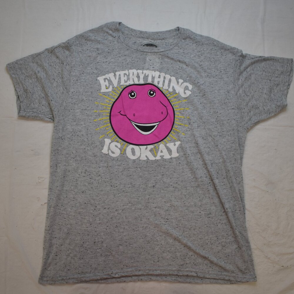 Barney Adult Everything Is Okay Semi-Burnout Cool Dinosaur Gray Shirt New